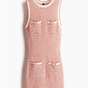 H&M Coral and White Sleeveless Tweed Shift Dress